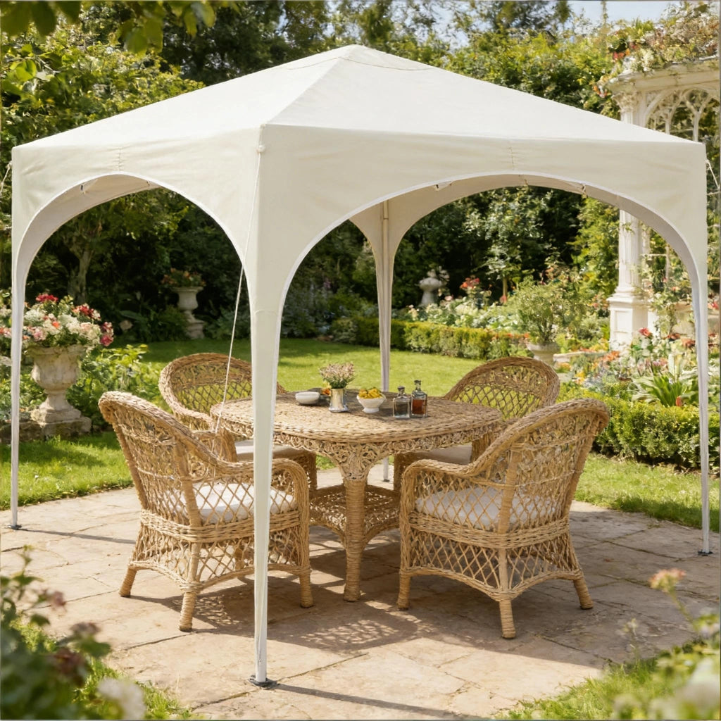 Gazebo da giardino pieghevole con altezza regolabile e copertura impermeabile anti UV in metallo beige