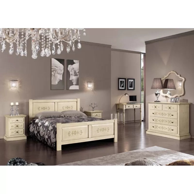 Gruppo 1 cassettiera 2 comodini legno classico avorio shabby (1470+1471) - Mobili 2G