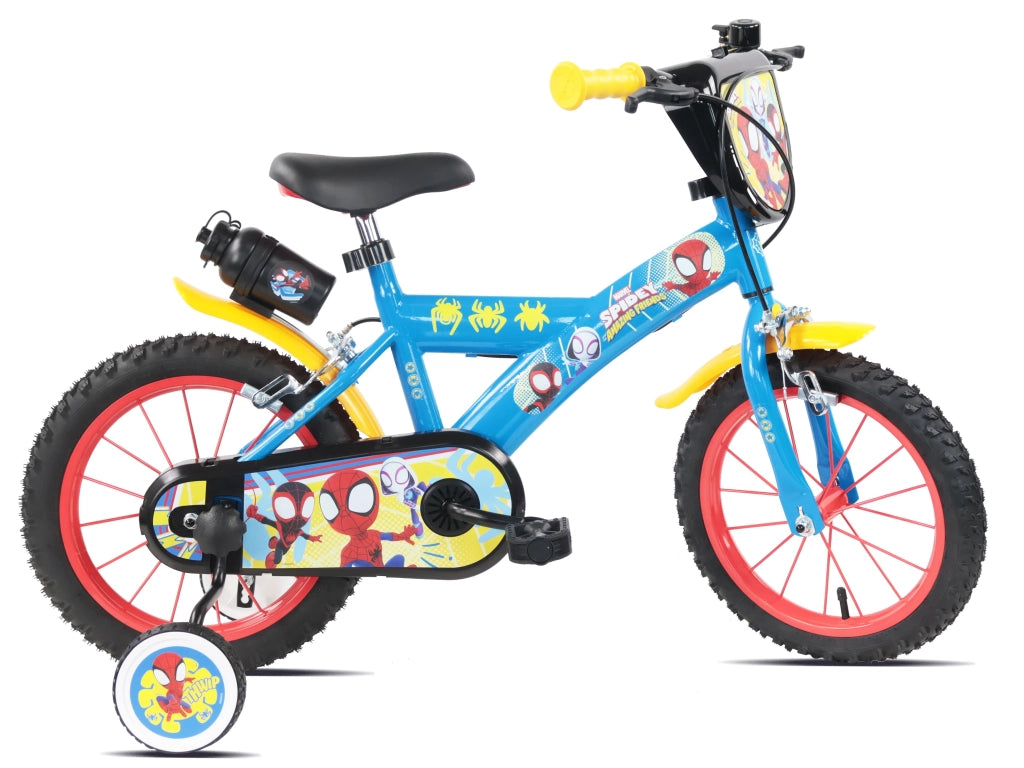 SPIDEY 16, adatta a bambini tra i 5 e i 7 anni, per altezza tra 105 e 135 cm, con borraccia e scudo frontale