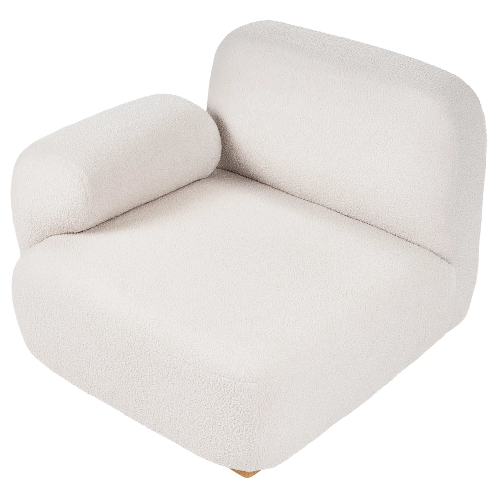 Modulo divano angolare Boucle a destra, 1 posto, in legno bianco sporco, con gambe in legno, moderno, monoposto