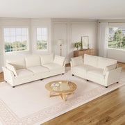 Set Divano Modulare 3 e 2 Posti ¨C Minimal ¨C Beige Tessuto Chenille Imbottito con Cuscini