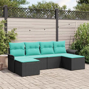 Set Divano da Giardino con cuscino 6 pcs Nero Poly Rattan