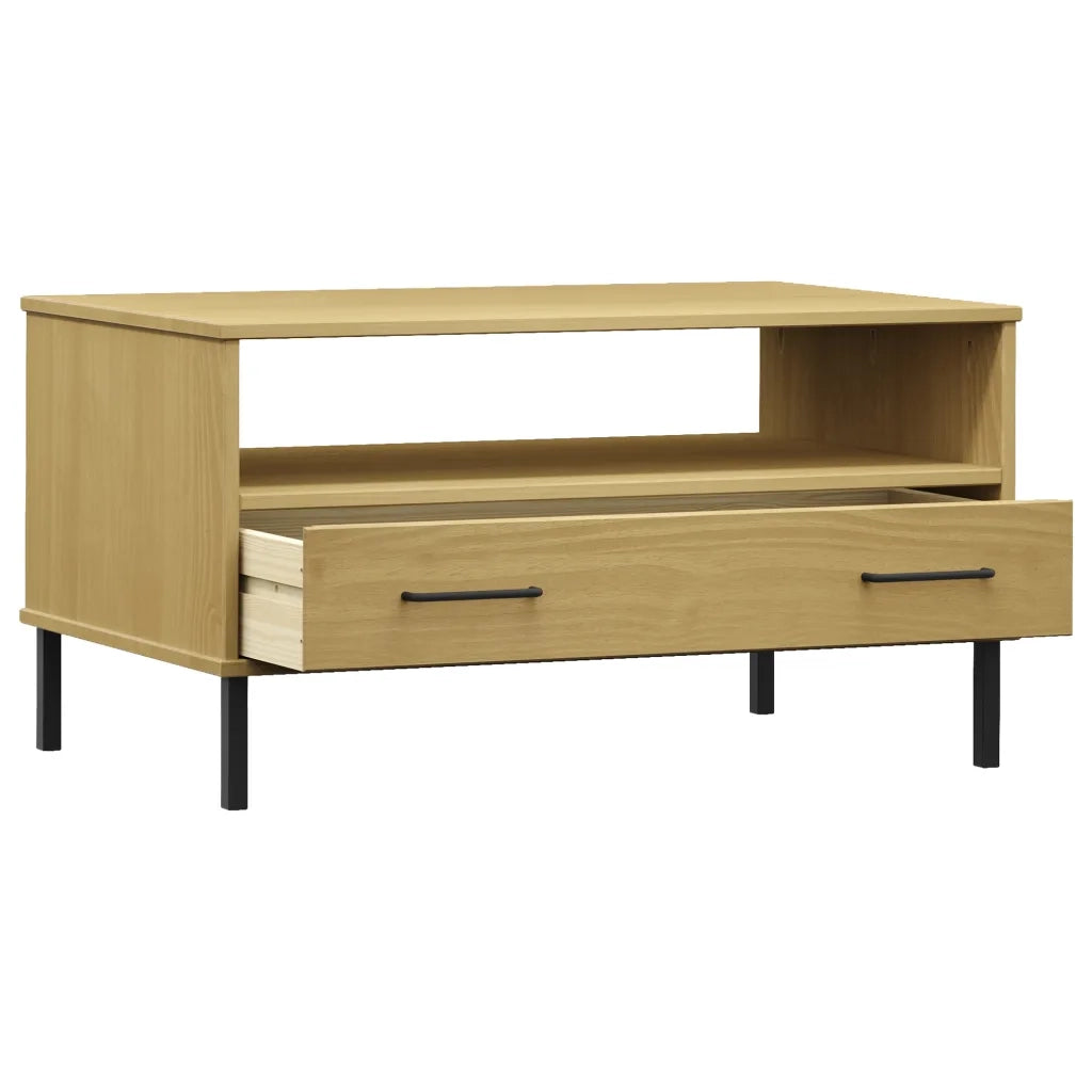 Tavolino Gambe Metallo Marrone 85x50x45 cm Legno Massello OSLO 351033