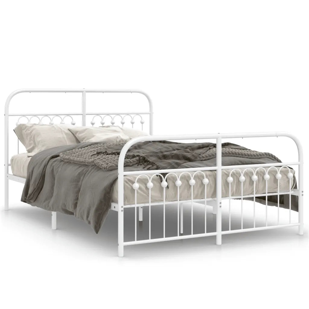 Giroletto con Testiera e Pediera Metallo Bianco 137x190 cm 376666