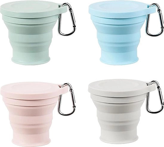 Bicchiere da viaggio pieghevole, 4 parti, 180 ml di silicone, pieghevole, con coperchio, espandibile, riutilizzabile, adatto per campeggio e escursioni