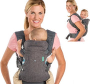 Porta-bambino 4 in 1 - Porta-bambino Ergonomico - Porta-bambino per Bambini da Nascita a 2 Anni / fino a 18 kg - Facile e Comodo con Click & Go - Grigio - per Addome, Schiena e Spalle - Facile da Regolare - Comodo per Genitore e Bambino