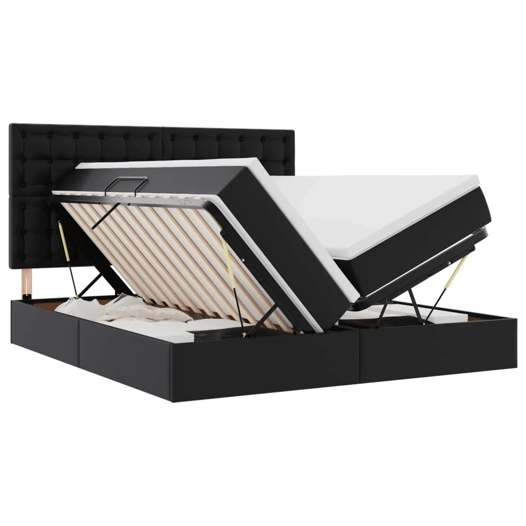 Letto con contenitore e materasso Nero 200 x 200 cm
