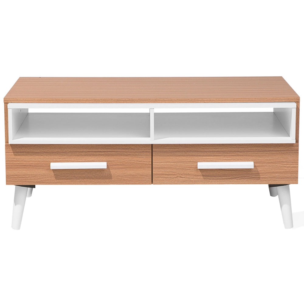Tavolino da caffè in legno chiaro con ripiani bianchi a 2 cassetti 100 x 60 cm in stile scandinavo