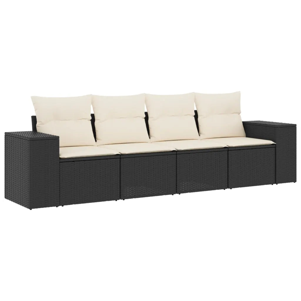 Salotto da Giardino-Set Divani da Giardino 4 pz con Cuscini Nero in Polyrattan 391370