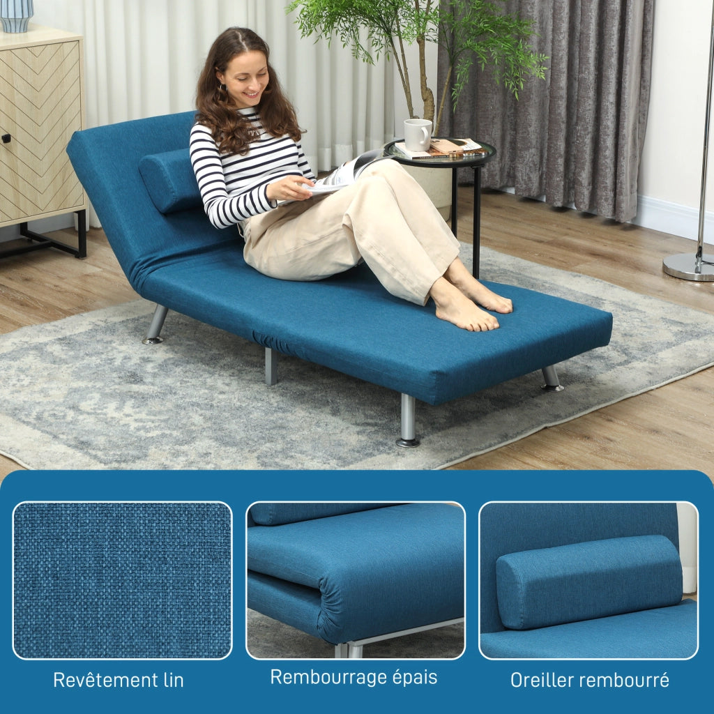 Poltrona letto 1 posto con cuscino blu ¨C Zephmum ¨C Tessuto blu