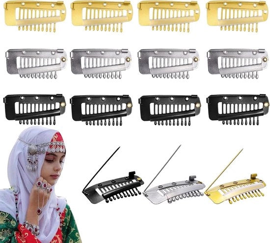 Clip rottura di corrosione - set di 12 con spille di sicurezza - clip per capelli - clip BB - nero oro argento.