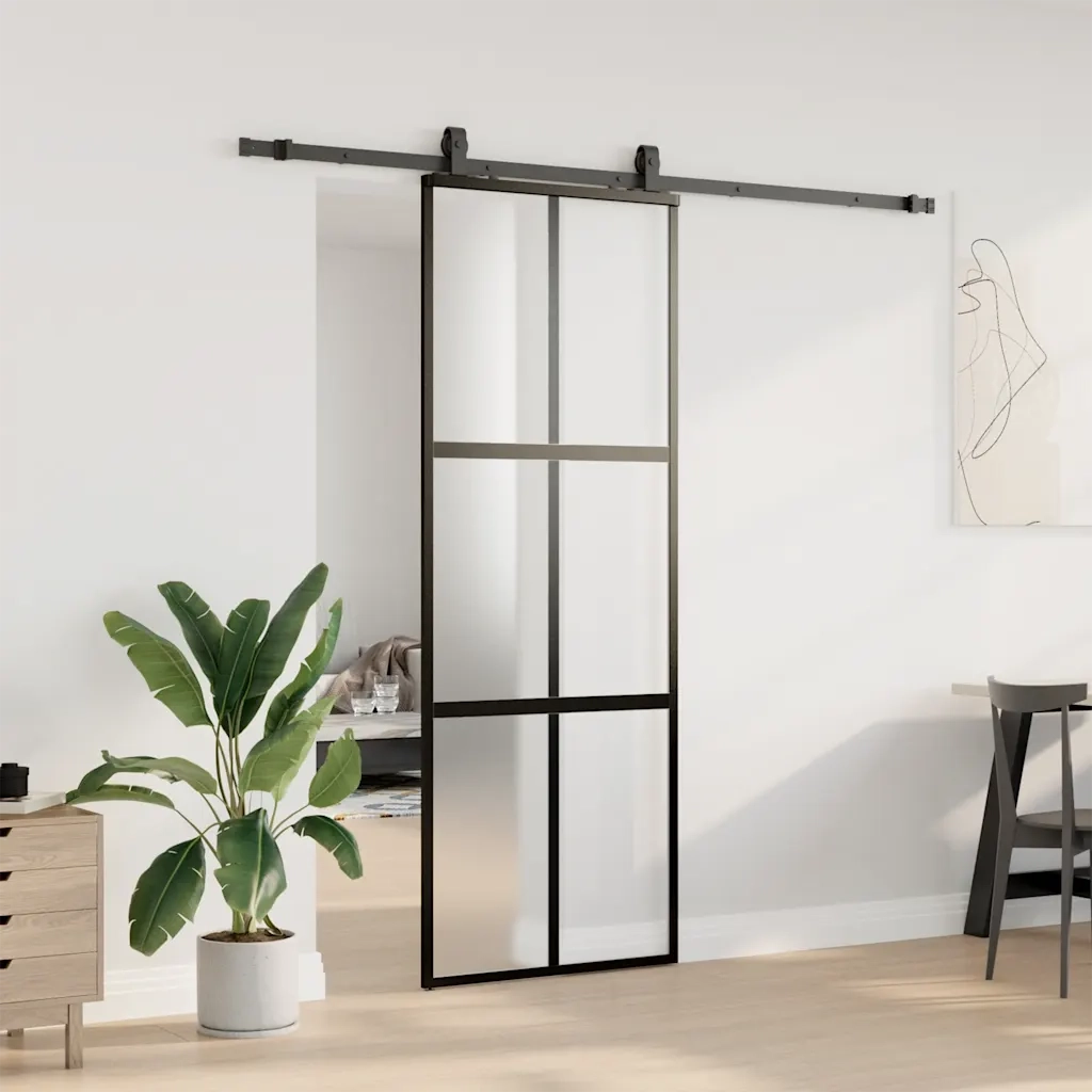Porta Scorrevole Set Ferramenta Nera 76x205 cm Vetro Temperato