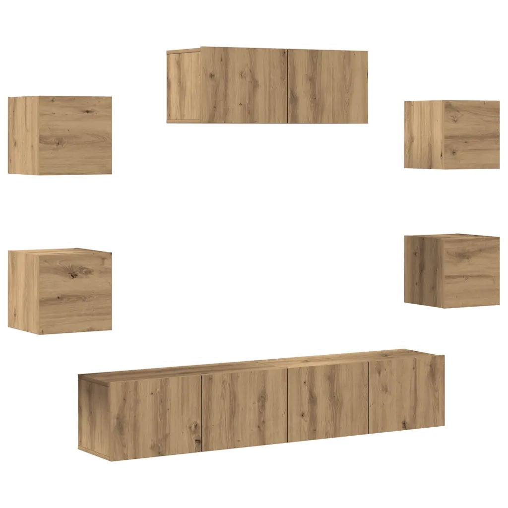 Set Mobile TV 7 pz-Credenza per TV Montato a Parete Rovere Artigianale
