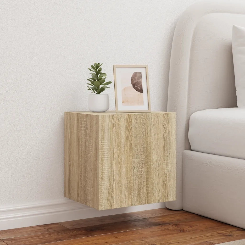 Mobili TV a Parete con Luci LED 2pz Rovere Sonoma 40,5x35x40 cm