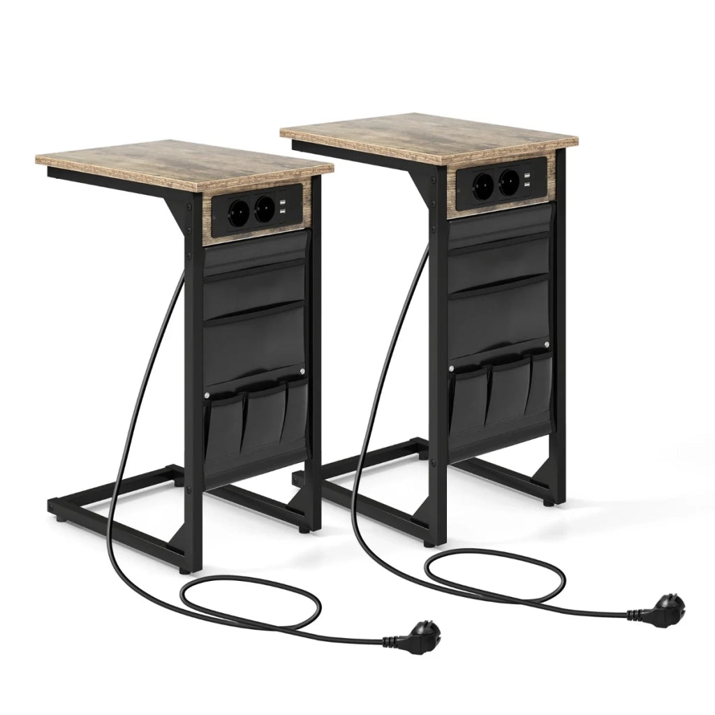 Set di 2 tavolini laterali a forma di C 40 x 30 x 60 cm stazione di ricarica ergonomica stile industriale metallo marrone rustico 20_0020517