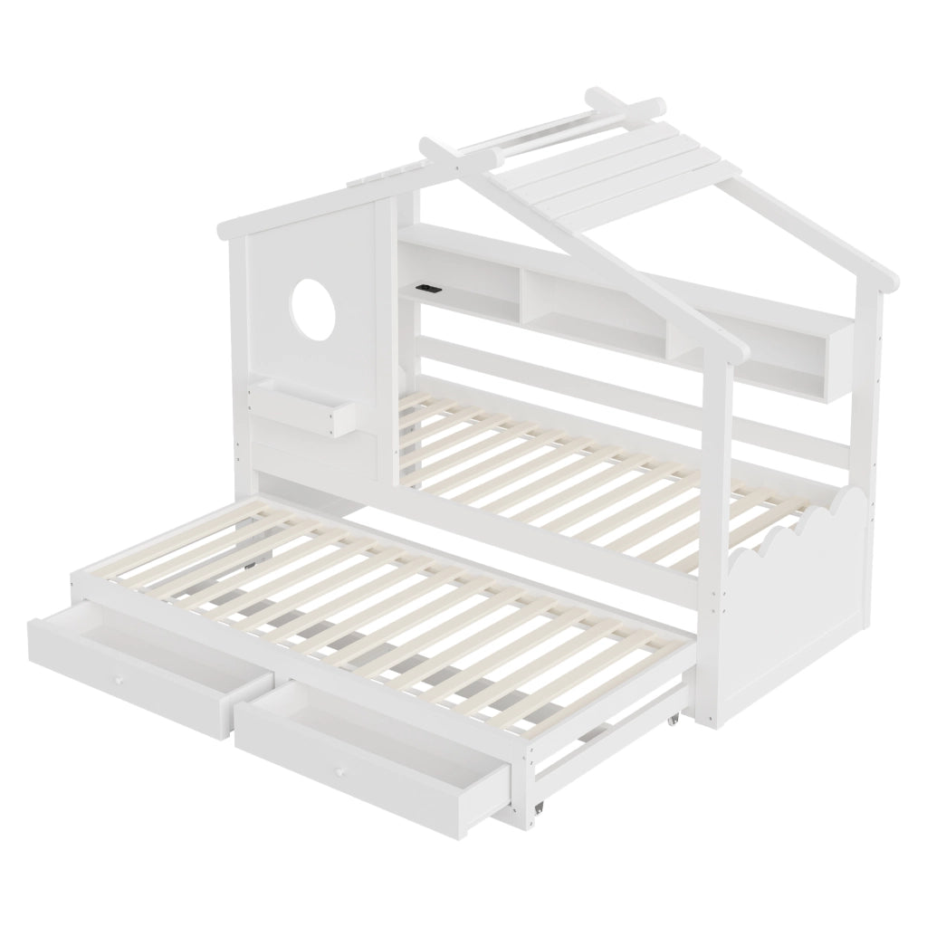 Letto 90200 bianco letto extra 90190 design casa cassetti USB+Tipo-C+LED mensole multifunzionale