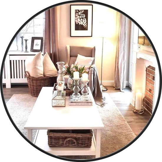 Specchio da parete rotondo, 40 cm, con cornice in alluminio, specchio da parete decorativo HD, specchio per trucco per bagno/camere da letto/sala, specchio infrangibile (nero)