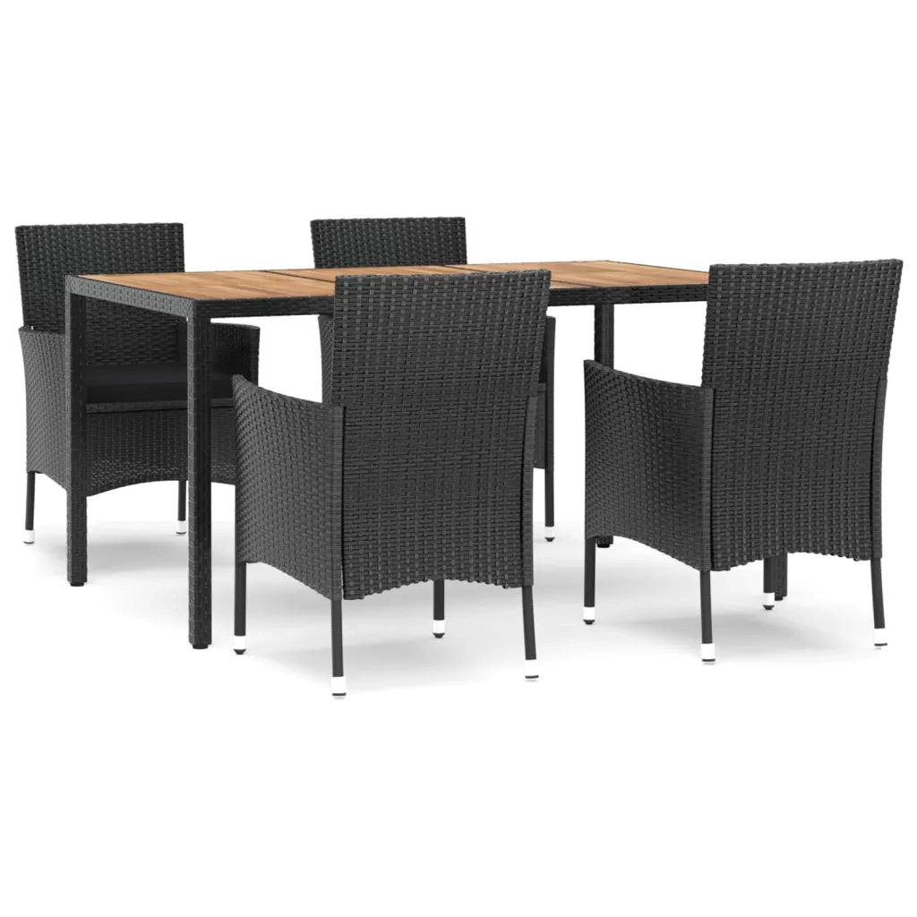 Set da Pranzo da Giardino 5 pz Nero con Cuscini in Polyrattan