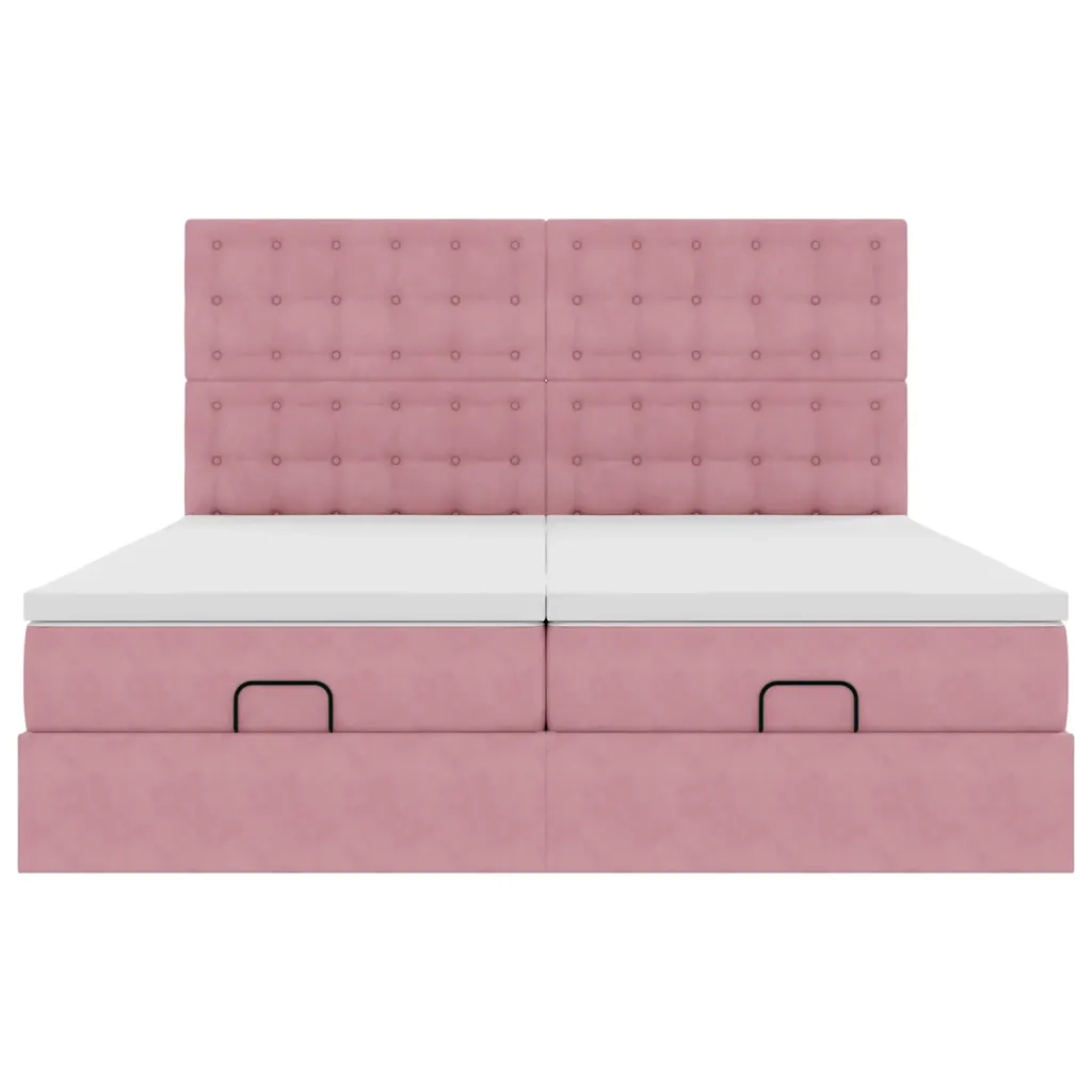 vidaXL Struttura Letto Pouf con Materassi Rosa 180x200 cm Velluto