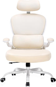 Sedia da ufficio ergonomica, con poggiatesta 3D e supporto lombare, design con gancio integrato, braccioli pieghevoli, cuscino imbottito, carico fino a 150 kg