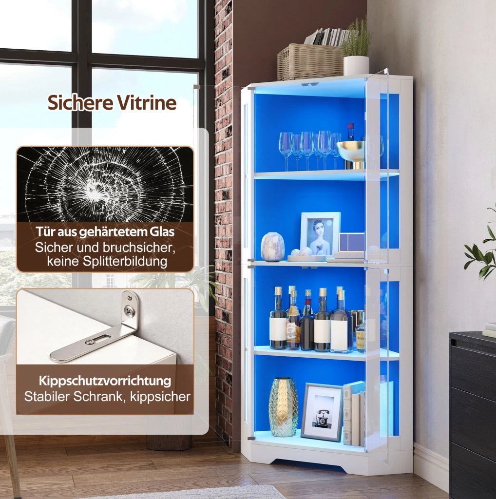 Vetrina alta con LED RGB e app; 40x40x165 cm; in MDF e vetro temperato bianco