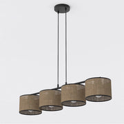 Lampada a sospensione ECO a 4 luci in acciaio nero e tessuto marrone
