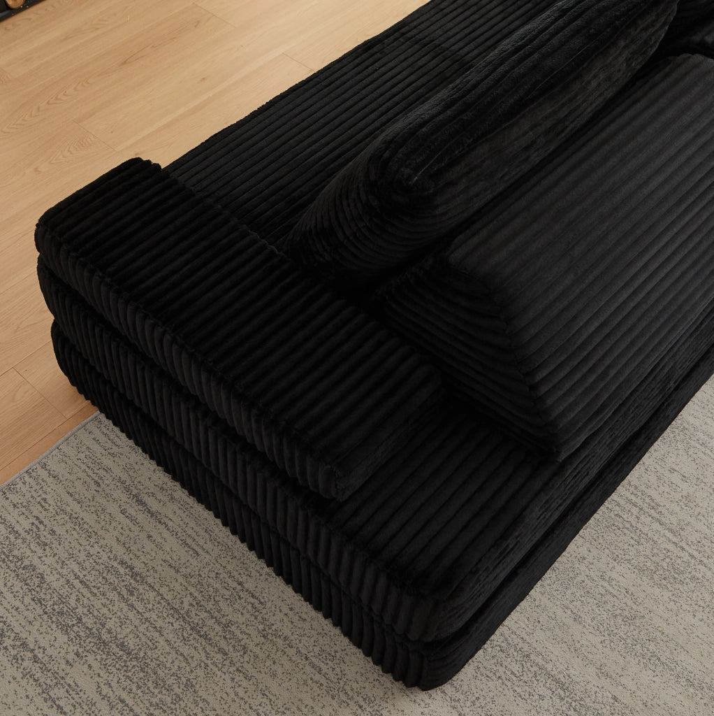 Divano modulare in velluto a coste nero 211,5 cm