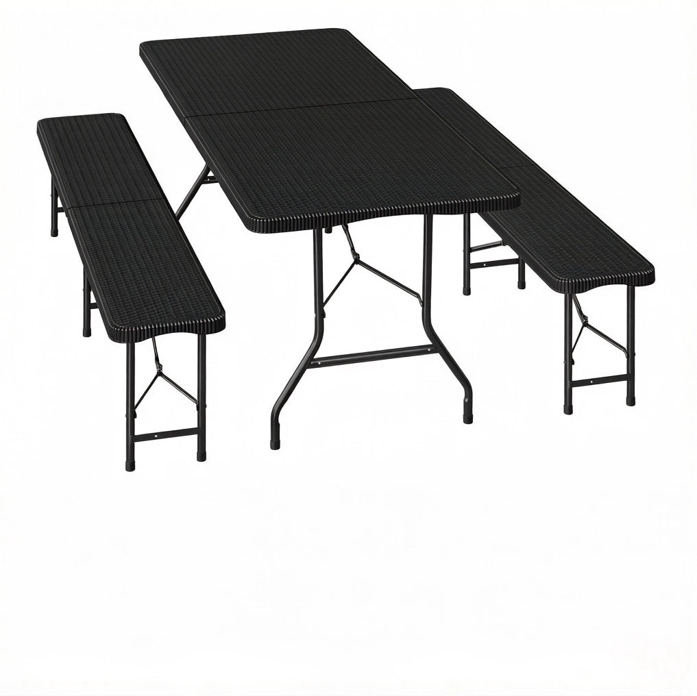 Set birreria pieghevole per 8-10 persone 180 cm in HDPE e metallo; nero