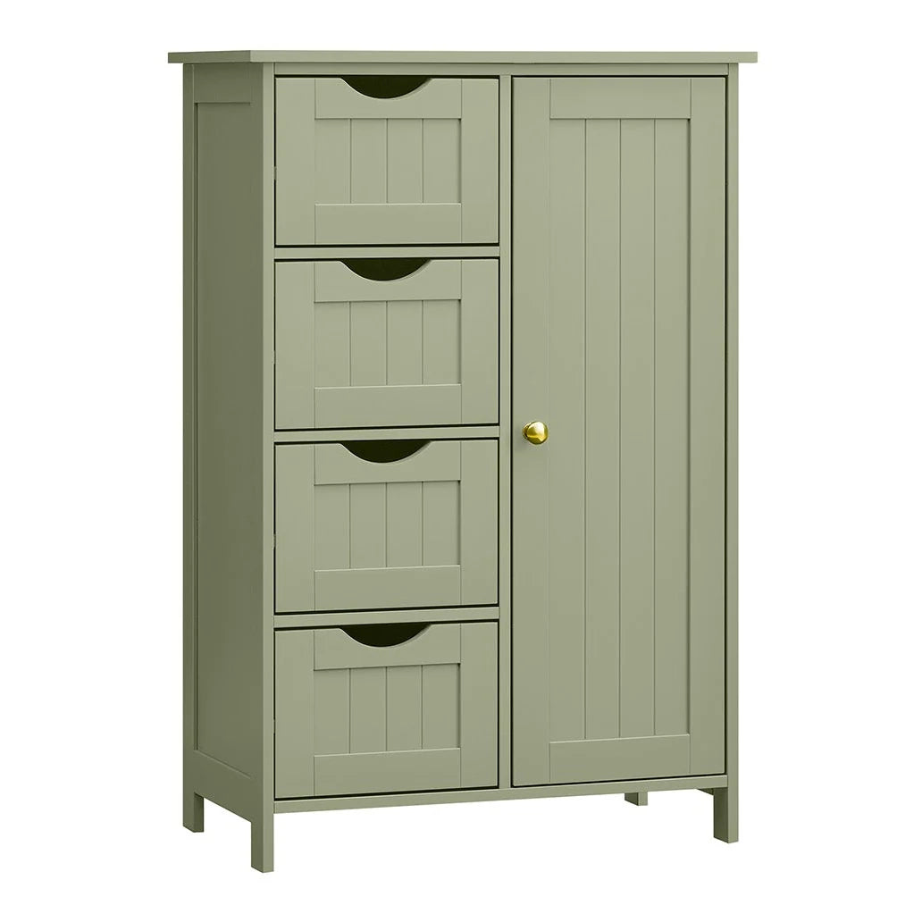 Mobiletto da bagno indipendente mobile contenitore con 4 cassetti 30 x 55 x 82 cm anta singola ripiano regolabile per soggiorno cucina e corridoio verde 12_0006501