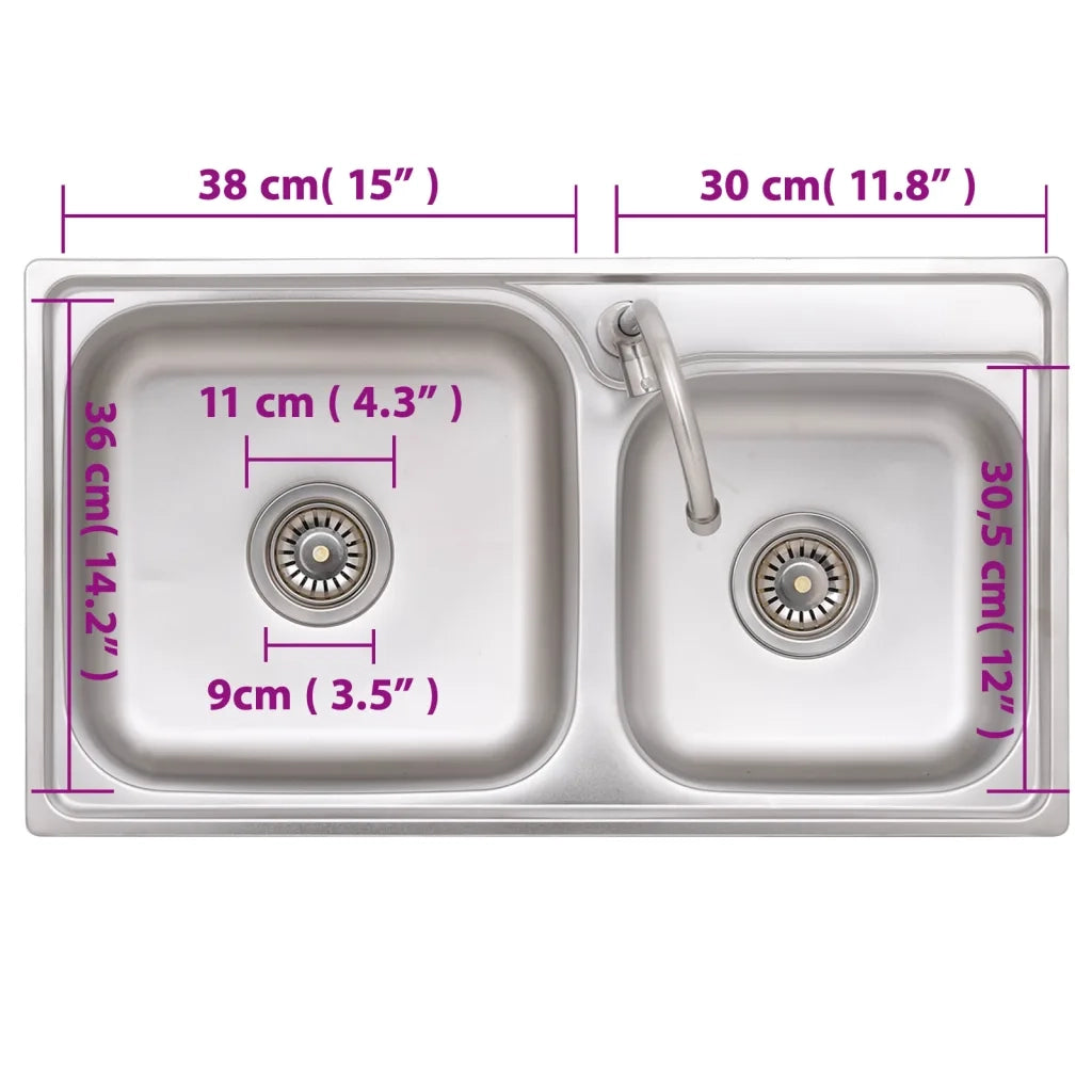 Lavello da Campeggio Vasca Doppia con Rubinetto in Acciaio Inox