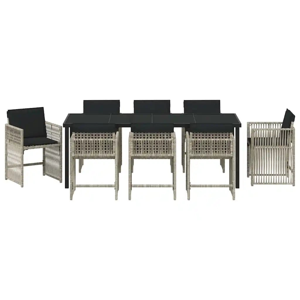 Set da Pranzo per Giardino 9 pcs Grigio chiaro polyrattan 3380792