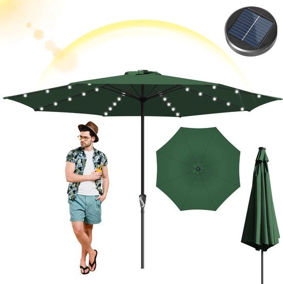 Ombrellone da giardino - 3.5m - Impermeabile - LED - Verde