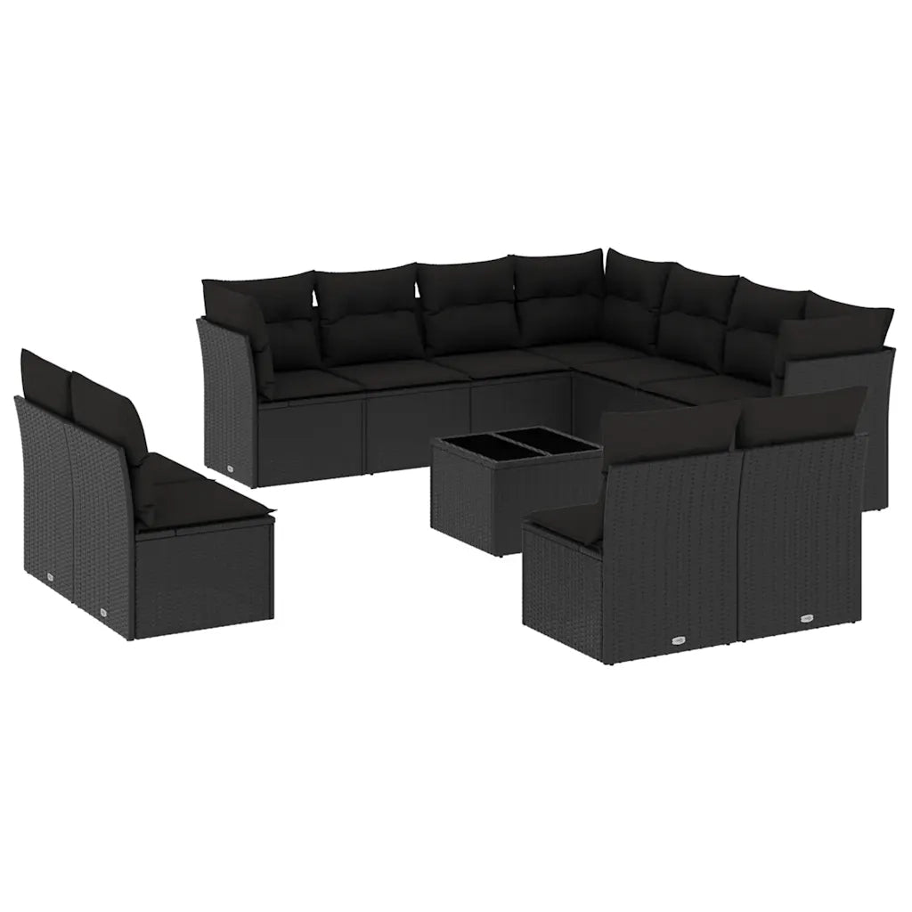 Set Divani da Giardino 12 pz con Cuscini Nero in Polyrattan 3217825