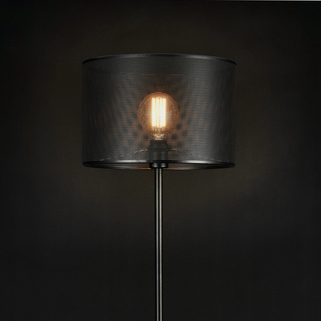 Lampada da Terra Alta 153 cm Piantana Dritta con Paralume Cilindrico Ø35 cm Superficie a Fori Lampada a Stelo in Metallo - Nero - lux.pro