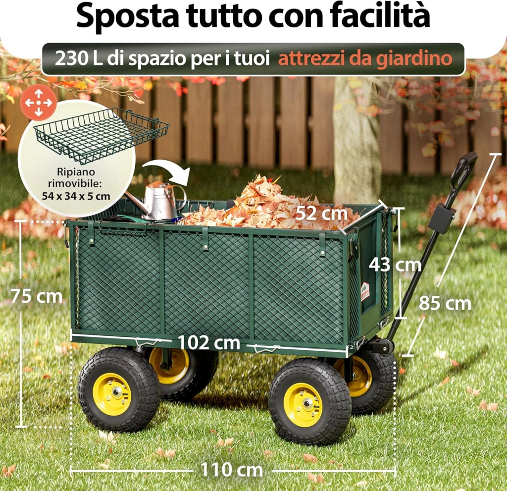 ® Carrello Portatutto con Ruote 550 kg Rimorchio Carretto Grande da Giardino con Borsone in Tela Rimovibile