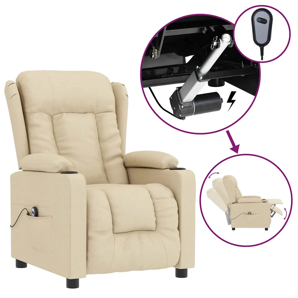Poltrona Elettrica Reclinabile-Divano Sedia Crema in Tessuto 537935