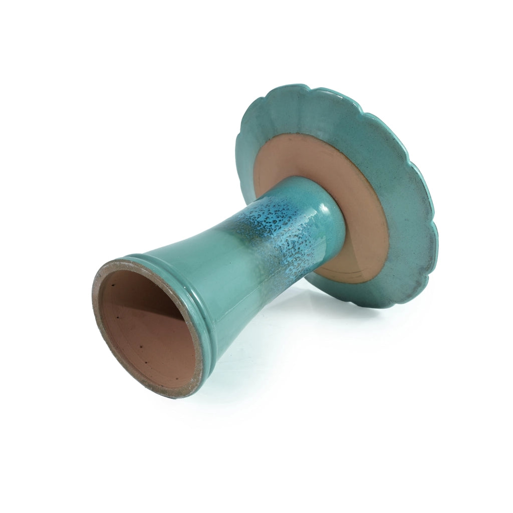 Bagno per uccelli in ceramica Ø43x45 cm turchese blu, resistente al gelo e agli agenti atmosferici