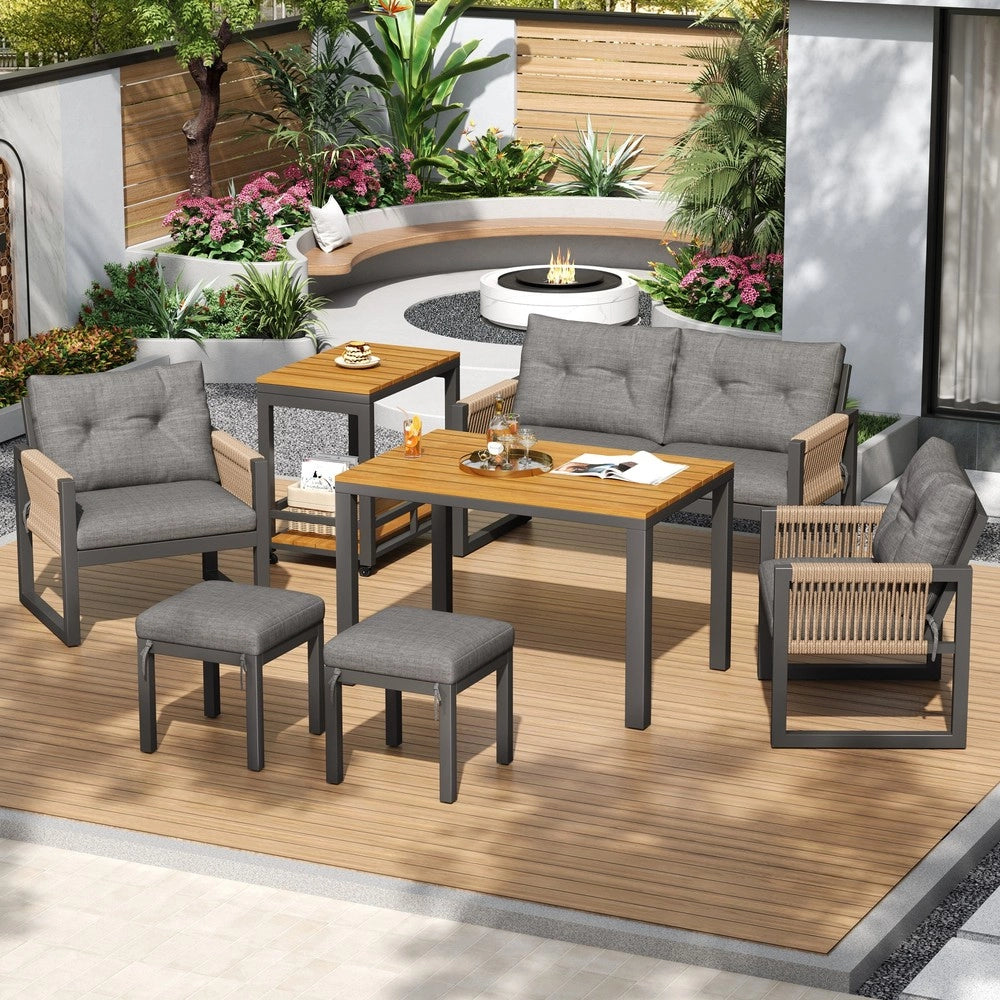 Set Divano da Giardino ¨C Xylo ¨C Polyrattan, Cuscini, Tavolo, Struttura in Metallo