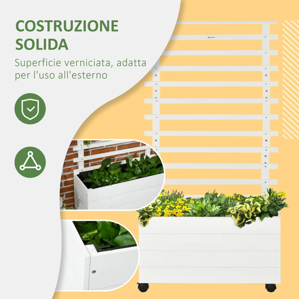 EasyComfort Fioriera Verticale con 4 Ruote e Traliccio per Piante Rampicanti in Legno, 76x30x155cm, Bianco