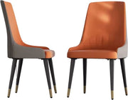 Sedie da Pranzo di Lusso - Set da 2 - Microfibra Pelle - Schienale Alto - Decorazione Testa di Leone - Arancione