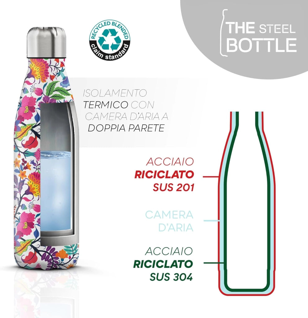 The Steel Bottle Bottiglia termica in Acciaio Inox Capacità 500 ml Chiusura Ermetica - Garden Flowers