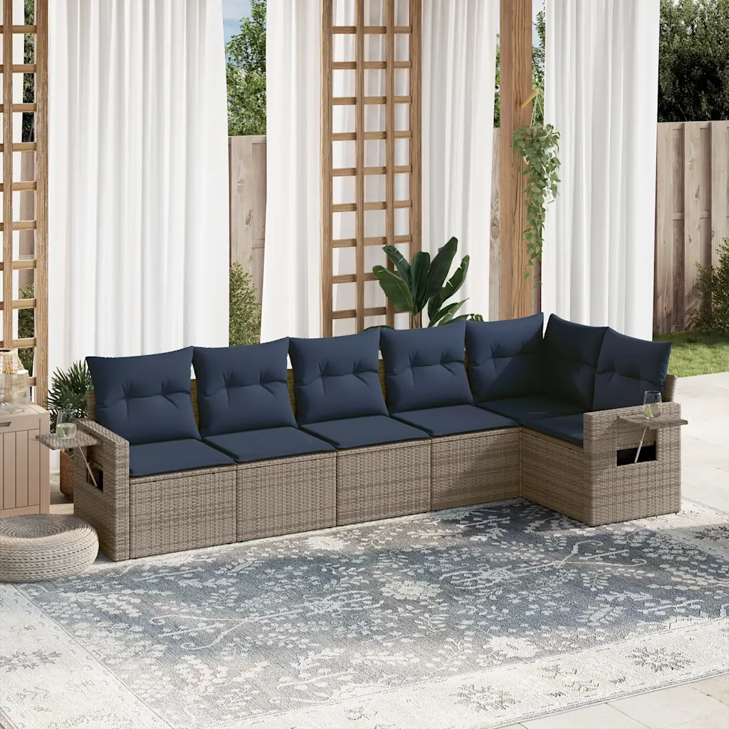 Set Divani da Giardino 6 pz con Cuscini Grigio in Polyrattan 3220190