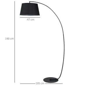 Lampada da terra ad arco nera in metallo con paralume in tessuto