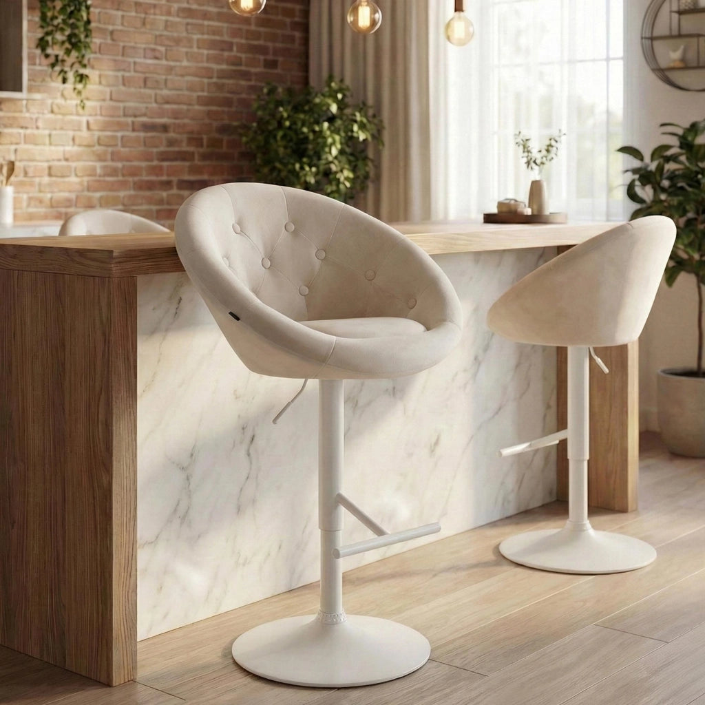 Sgabello da bar London in velluto bianco 2