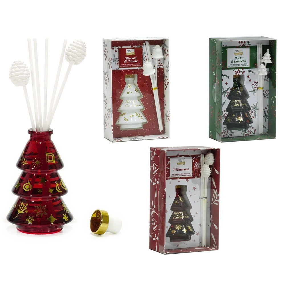 Trade Shop - Set Diffusore Di Fragranza Per Ambiente Forma Albero Natalizio Da 80ml Con 6 Bastoncini -