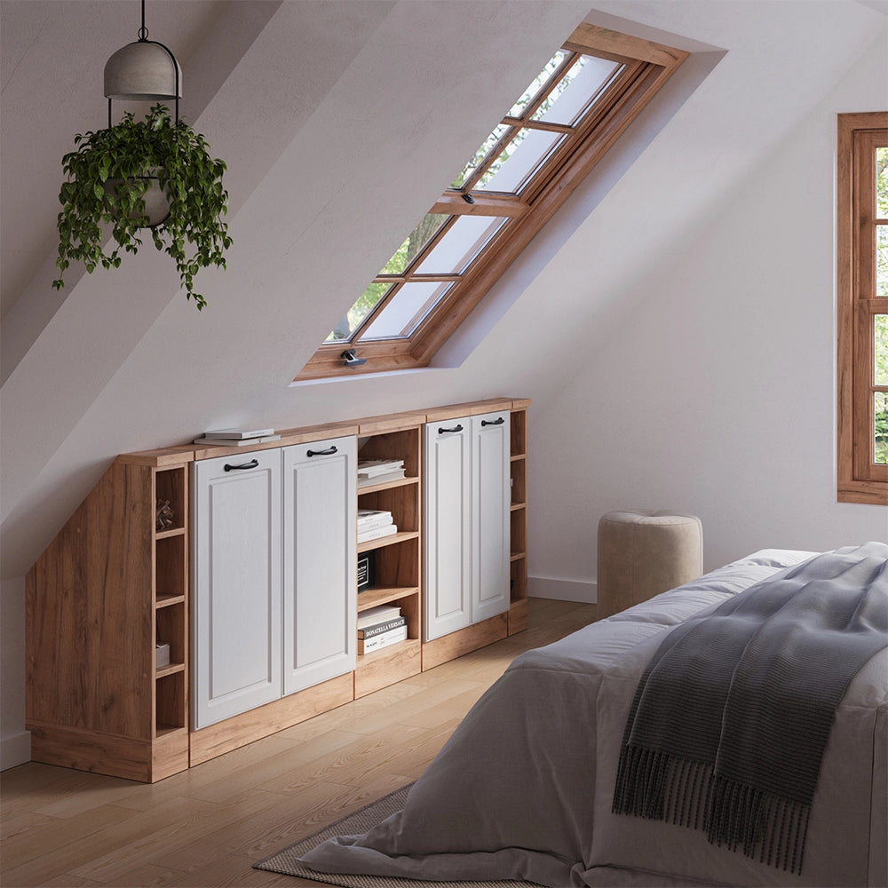 Set di mobili sottotetto Rion Bianco rustico/Rovere dorato Set di 5 Vicco