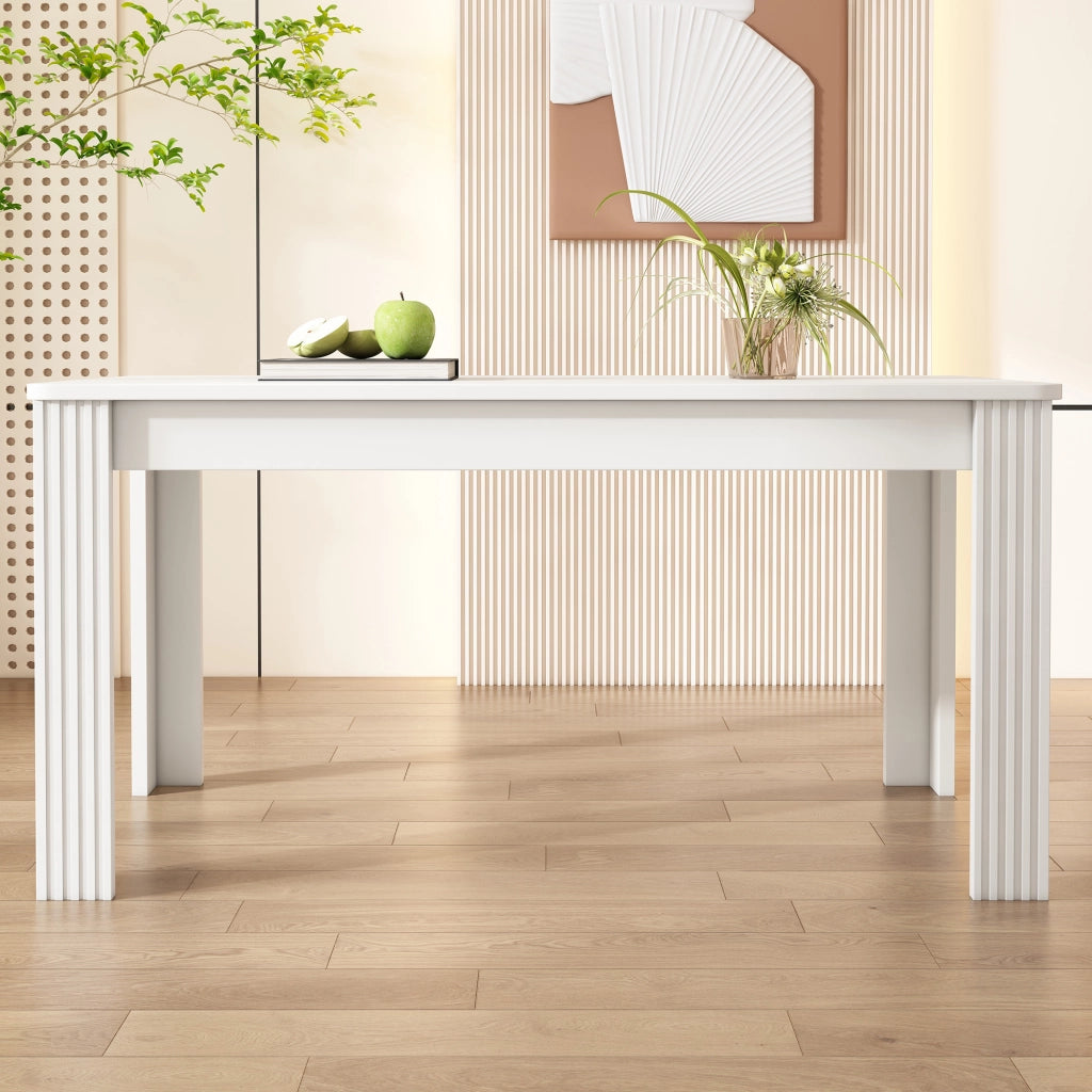 Tavolo da pranzo con piano ampio e 4 gambe stabili, in truciolare, per cucina e sala da pranzo, bianco moderno
