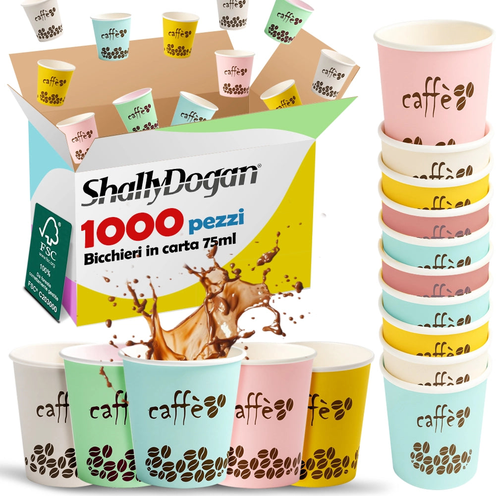 1000 Bicchierini da Caffè Monouso Decoro Rainbow Bicchieri 75ml Usa e Getta