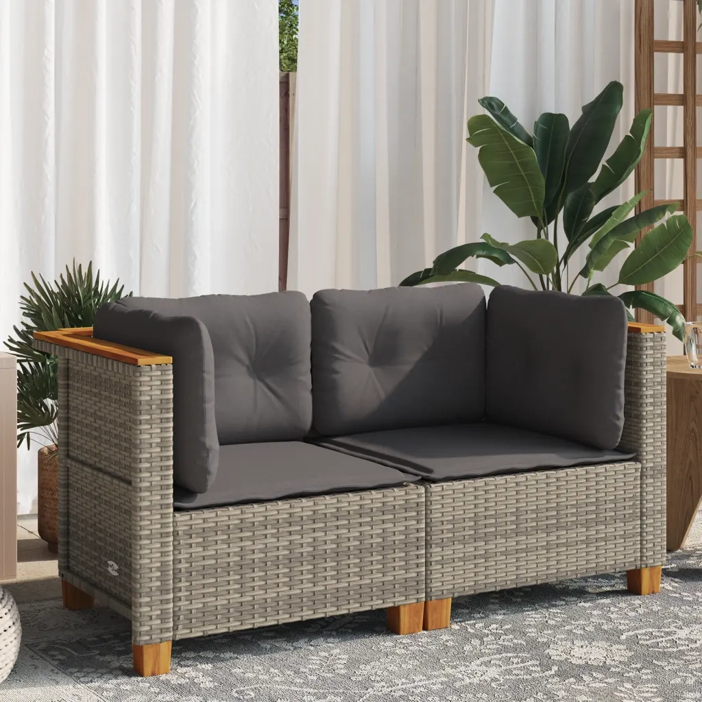 Divani Angolari da Giardino con Cuscini 2pz Polyrattan Grigio