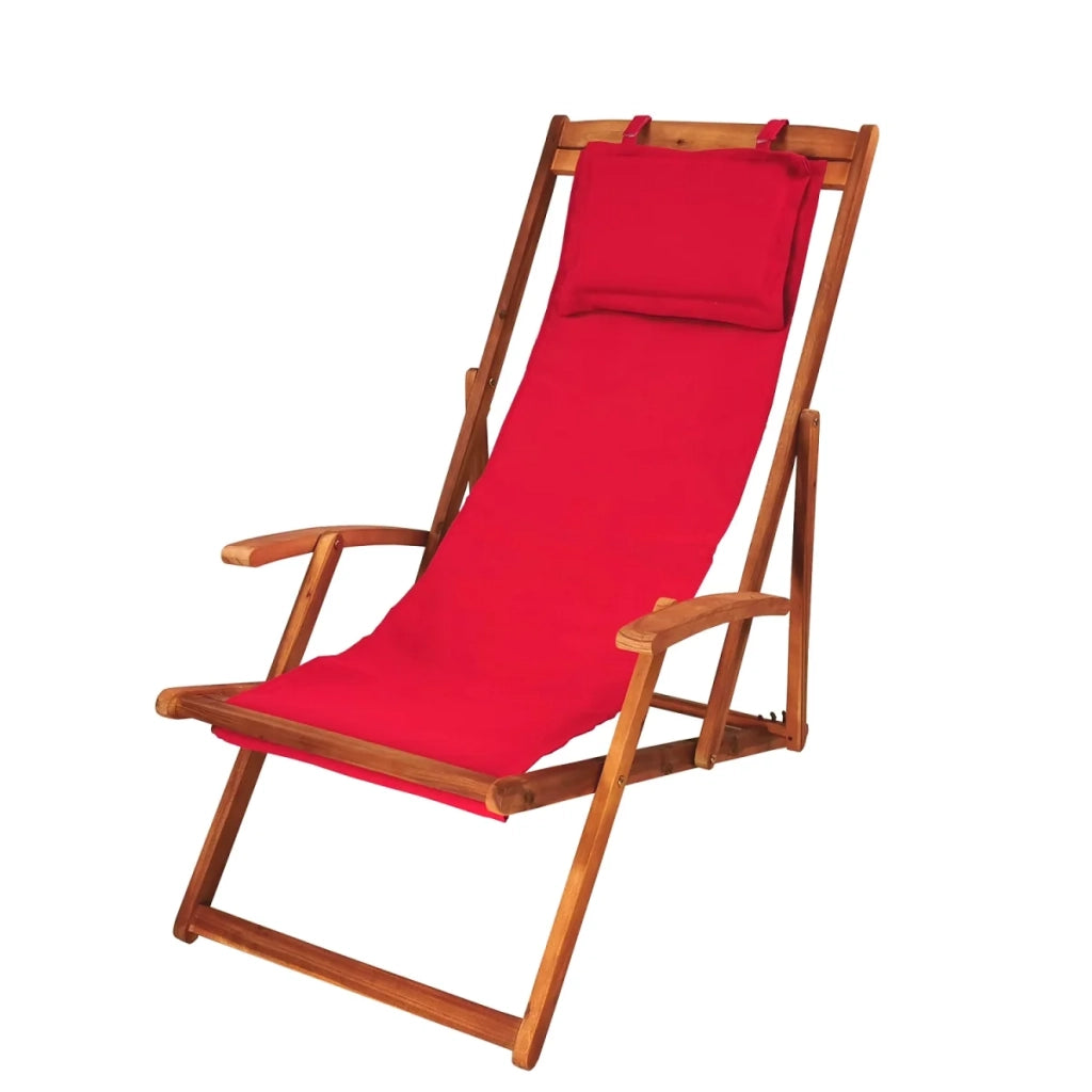 Lettino da giardino, lettino relax, sdraio, sedia a sdraio con rivestimento in tessuto rosso